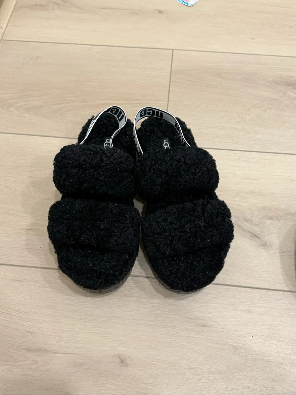 UGG Black Fluff Slide Shearling Sandals